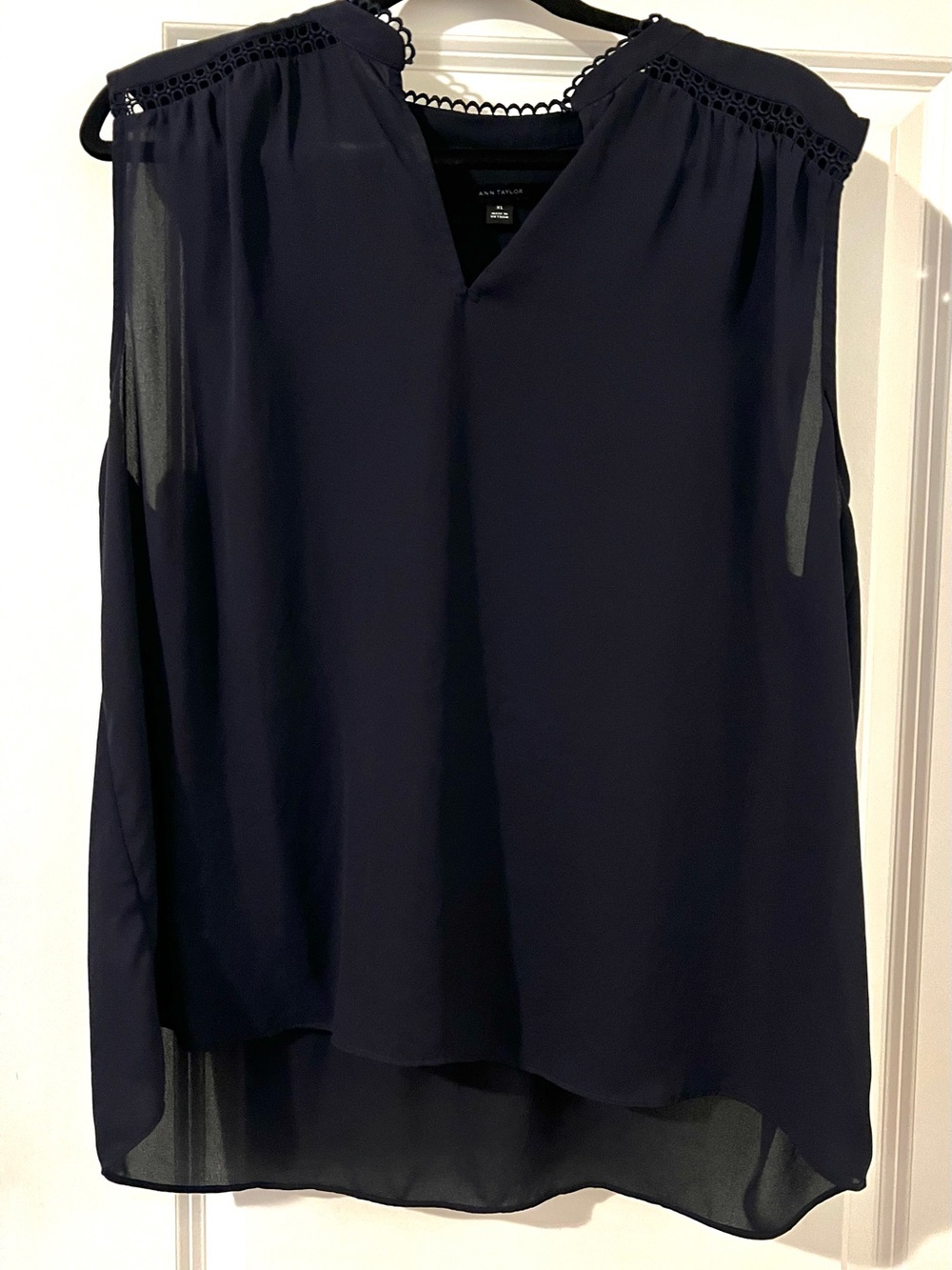 Ann Taylor Navy Sleeveless Crochet-Trim Camisole